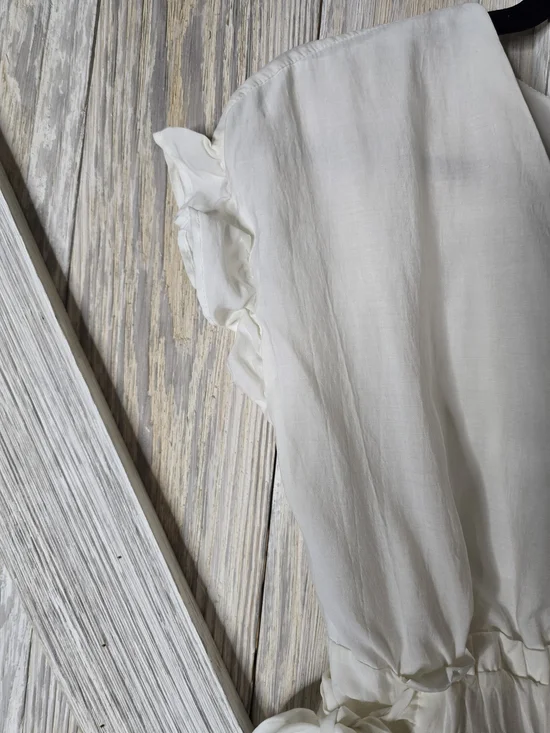 Zara Cream Tie Waist Mini Dress Feminine Chic Flowy Neutral Blogger Style Size M - Picture 5 of 6